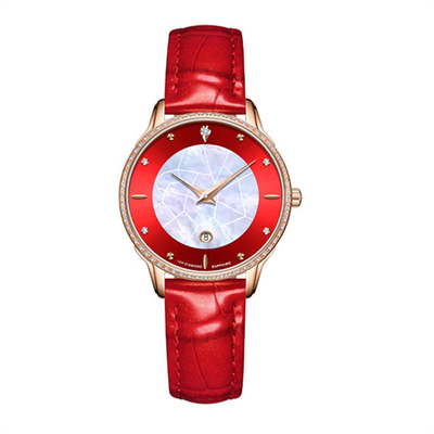 Les dames imperméables de la montre 3ATM de Pin Buckle Diamond Bezel Leather habillent des montres avec des diamants