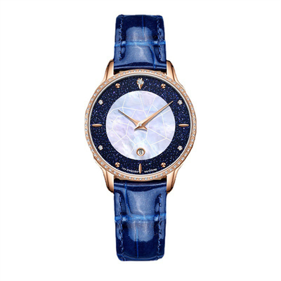 Les dames imperméables de la montre 3ATM de Pin Buckle Diamond Bezel Leather habillent des montres avec des diamants