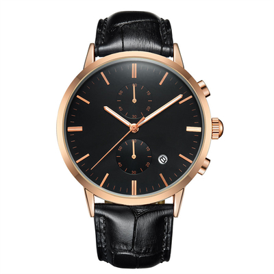 Montre noire de sports de Digital de mouvement occasionnel du quartz PE90 de montre de calendrier du chronographe des hommes