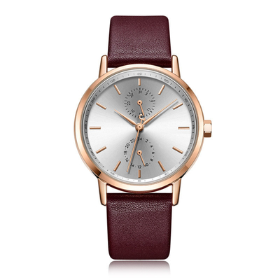 La montre en cuir occasionnelle Pin Buckle Tempered Glass Waterproof des petites femmes de cadran