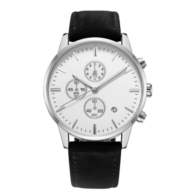 Montre multifonctionnelle de calendrier perpétuel de date du jour de bracelet en cuir de montre de sport de Chronos des hommes