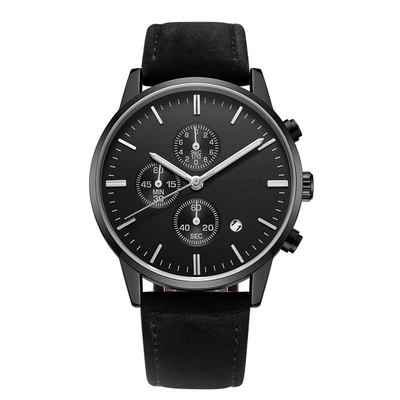 Montre multifonctionnelle de calendrier perpétuel de date du jour de bracelet en cuir de montre de sport de Chronos des hommes