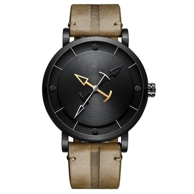 La montre en cuir occasionnelle 30 d'hommes de caisse d'alliage mètre le miroir en verre minéral de résistance à l'eau