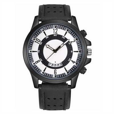 Bracelets en cuir occasionnels noirs de montres des montres-bracelet des grands hommes de cadran de mouvement de quartz 23cm