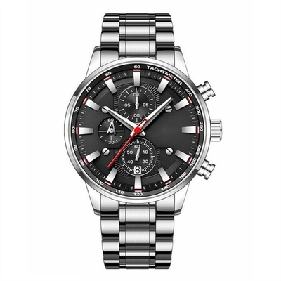 Montre imperméable multifonctionnelle d'hommes de bande en acier des montres 30m de S de Sapphire Glass Mirror Men '