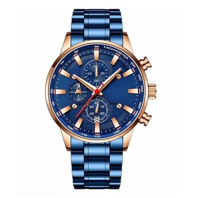 Montre imperméable multifonctionnelle d'hommes de bande en acier des montres 30m de S de Sapphire Glass Mirror Men '