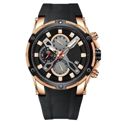Montres de Sport à Quartz en Alliage pour Homme Multifonctionnel Chrono Silicone 3ATM