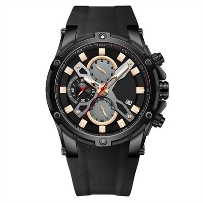 Montres de Sport à Quartz en Alliage pour Homme Multifonctionnel Chrono Silicone 3ATM