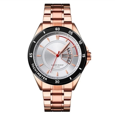 Luxe d'hommes de bracelet de la montre-bracelet 220mm de quartz d'acier inoxydable de calendrier
