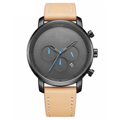 Le quartz multifonctionnel d'alliage d'hommes observe le bracelet en cuir analogue de sport occasionnel