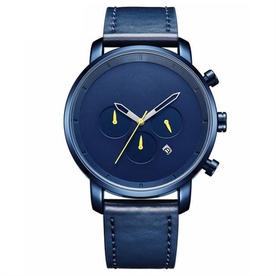 Le quartz multifonctionnel d'alliage d'hommes observe le bracelet en cuir analogue de sport occasionnel