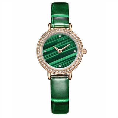 Malachite véritable de Diamond Quartz Watch Green Ladies d'encadrement de femmes