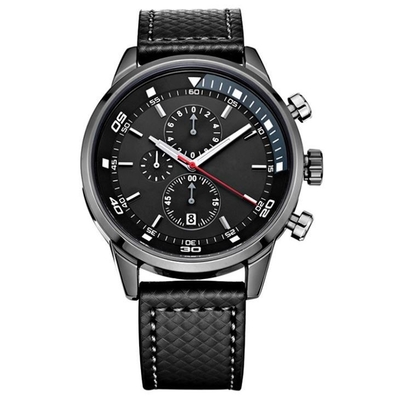 Hommes Sport Chronographe Alliage Quartz Montre-Bracelet Cuir Véritable Analogique Numérique