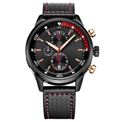 Hommes Sport Chronographe Alliage Quartz Montre-Bracelet Cuir Véritable Analogique Numérique