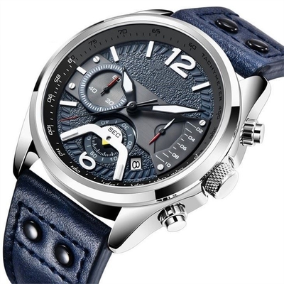 Mètres imperméables de bracelet en cuir de chronographe de la vie multifonctionnelle de montre 30 pour le sport