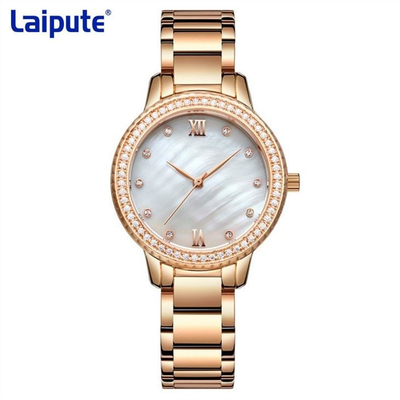 Diamond Watch de boucle de tortue d'acier inoxydable de bracelet de montre de quartz des femmes arrières de mouvement