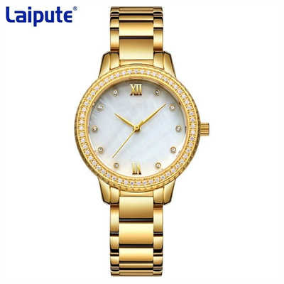Diamond Watch de boucle de tortue d'acier inoxydable de bracelet de montre de quartz des femmes arrières de mouvement