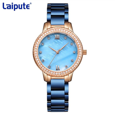 Diamond Watch de boucle de tortue d'acier inoxydable de bracelet de montre de quartz des femmes arrières de mouvement