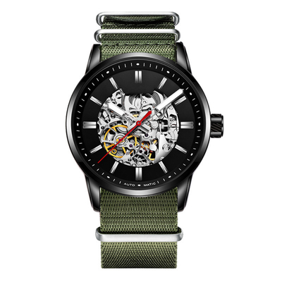 montre-bracelet en nylon de squelette de la vie de 30m de cadran stéréo mécanique imperméable de montre