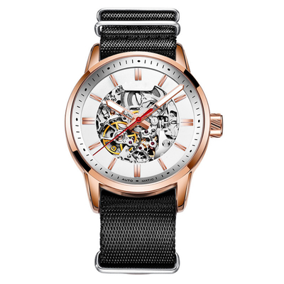 montre-bracelet en nylon de squelette de la vie de 30m de cadran stéréo mécanique imperméable de montre