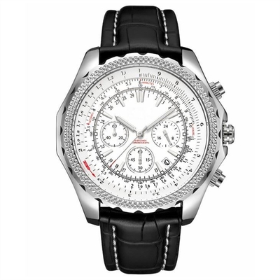 Le chronographe des hommes se pliants de fermoir observe la montre analogue de bracelet en cuir de mouvement de quartz