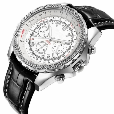 Le chronographe des hommes se pliants de fermoir observe la montre analogue de bracelet en cuir de mouvement de quartz