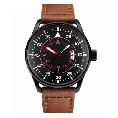 Le sport occasionnel des hommes de bracelet en cuir observe le mouvement de quartz les sports que minimalistes observent