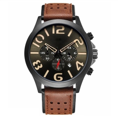 Pin Buckle Triple Date Calendar observent des montres du chronographe des hommes de ceinture en cuir