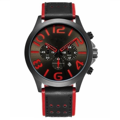 Pin Buckle Triple Date Calendar observent des montres du chronographe des hommes de ceinture en cuir