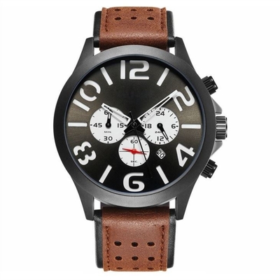 Pin Buckle Triple Date Calendar observent des montres du chronographe des hommes de ceinture en cuir