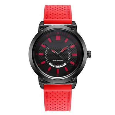 Montre carrée de calendrier perpétuel de date du jour de montre analogue de silicone de boucle