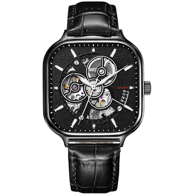 Courroie squelettique carrée Sapphire Mirror d'acier inoxydable de la montre des hommes automatiques