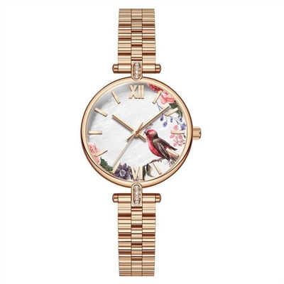 L'acier de montre d'impression florale de dames attacher le mouvement japonais 3ATM imperméabilisent