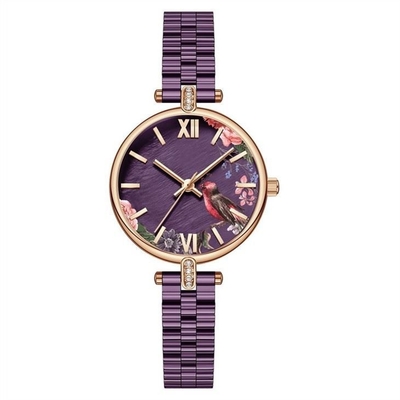 L'acier de montre d'impression florale de dames attacher le mouvement japonais 3ATM imperméabilisent