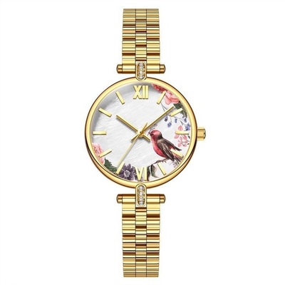 L'acier de montre d'impression florale de dames attacher le mouvement japonais 3ATM imperméabilisent