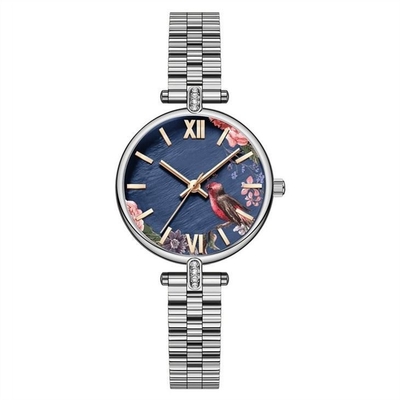 L'acier de montre d'impression florale de dames attacher le mouvement japonais 3ATM imperméabilisent