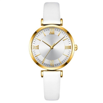 Mouvement de luxe de quartz d'échelle de barre d'or de modèle de Sun de montres de dames en cuir de cru