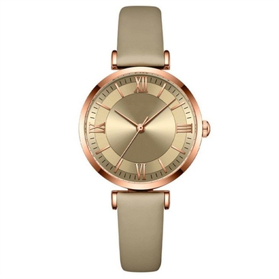 Mouvement de luxe de quartz d'échelle de barre d'or de modèle de Sun de montres de dames en cuir de cru