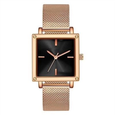 Cadran en cuir/de Mesh Strap Women Quartz Wrist montre 30M Life Waterproof Square non d'échelle