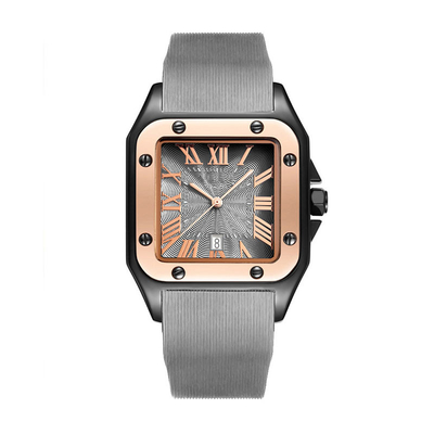 Montre-bracelet carrée Roman Vintage imperméable de quartz de courroie de silicone