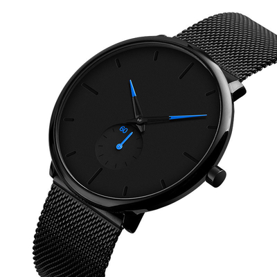 La montre-bracelet de quartz d'acier inoxydable d'affaires imperméabilisent la mode simple de la montre des hommes