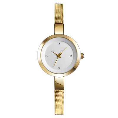 Montre-bracelet en acier inoxydable étanche pour femme avec cadran en verre renforcé minéral