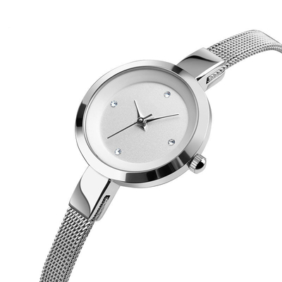 Montre-bracelet en acier inoxydable étanche pour femme avec cadran en verre renforcé minéral