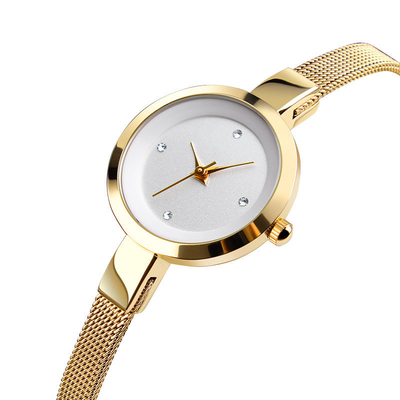 Montre-bracelet en acier inoxydable étanche pour femme avec cadran en verre renforcé minéral