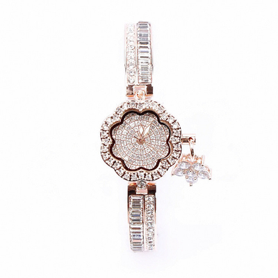 Bracelet de tempérament de mode de fausse pierre de montre-bracelet de quartz de femmes de cadran de pétale plein