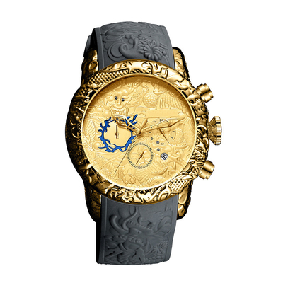 Quartz analogue 3D Dragon Design Frog Tape de date imperméable de chronographe de la montre des grands hommes de cadran