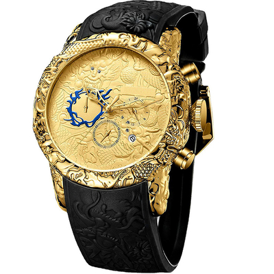 Quartz analogue 3D Dragon Design Frog Tape de date imperméable de chronographe de la montre des grands hommes de cadran