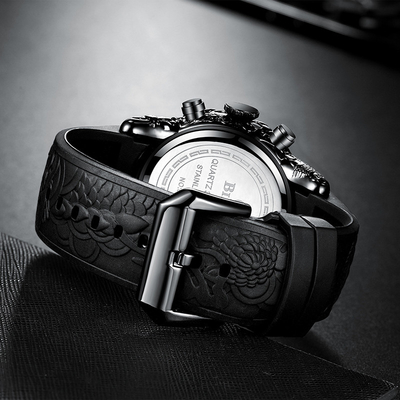 Quartz analogue 3D Dragon Design Frog Tape de date imperméable de chronographe de la montre des grands hommes de cadran