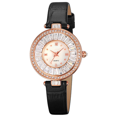 Montre de luxe occasionnelle de cuir de quartz de montre de cas rond imperméable pour Madame