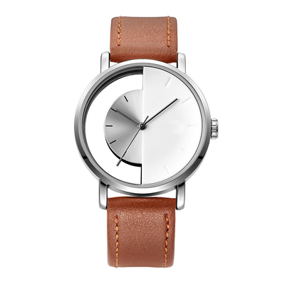 Cadran semi transparent occasionnel de montre de quartz de conception spéciale pour les hommes